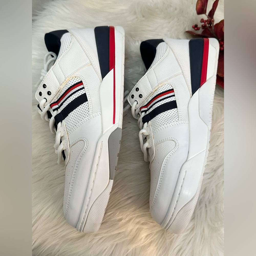 Men’s Tommy Hilfiger White Sneakers w/Red & Blue Striped Detail Sz 11.5 - Picture 8 of 10